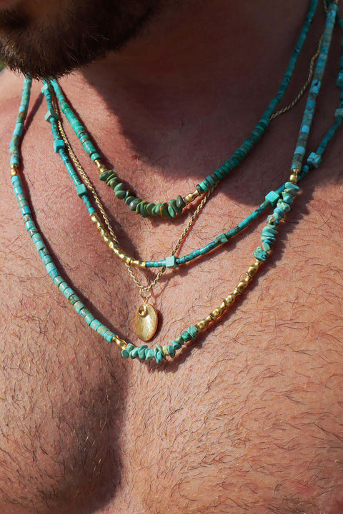 Colar Maldivas de Turquesa Natural Ouro 18K
