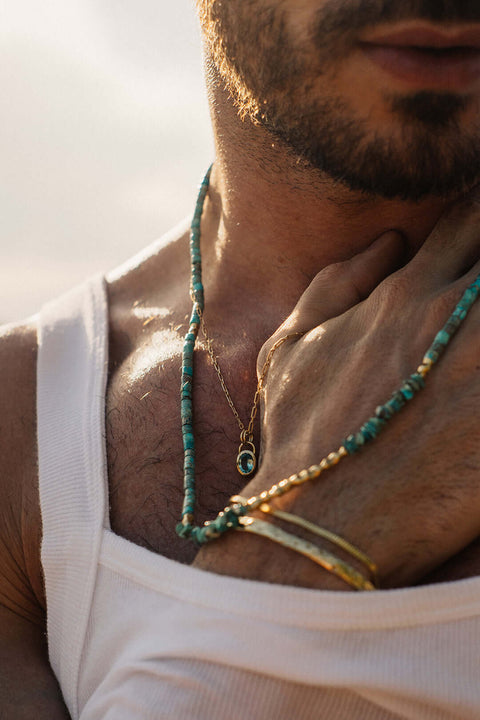Colar Maldivas de Turquesa Natural Ouro 18K