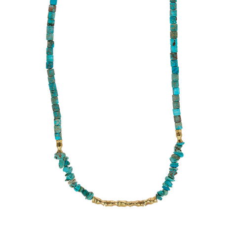 Colar Maldivas de Turquesa Natural Ouro 18K